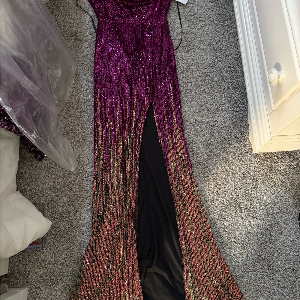 David's Bridal Purple Sequin Maxi Dress